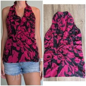 Buy 1 Get 1 Free Tops Express Pink and Black Floral Blouse